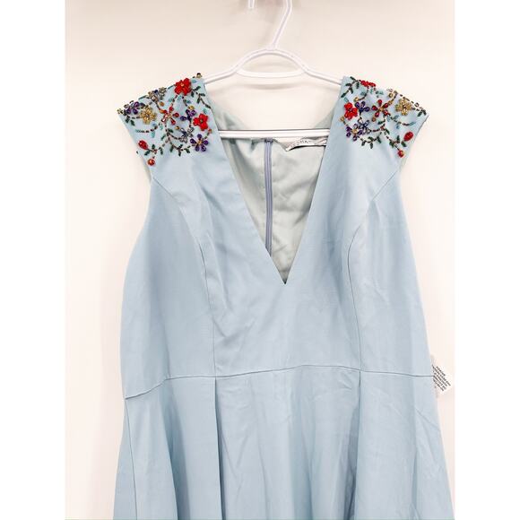 Mac Duggal 26540 Powder Blue Beaded Cap Sleeve V-Neck A-Line Gown - Picture 4 of 8